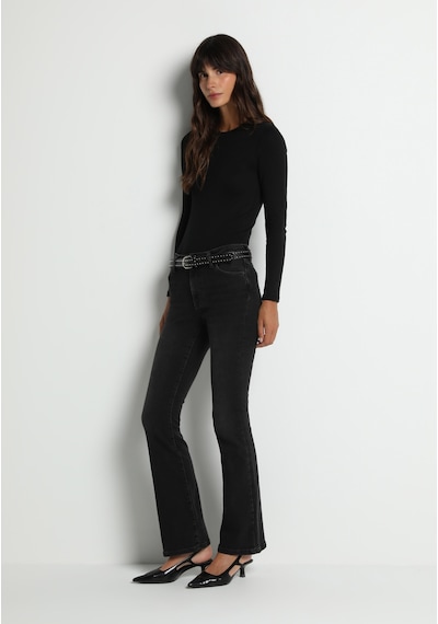 Colin's Colins Slim Fit Yuvarlak Yaka Düz Kadın Siyah Uzun Kol Tişört Cl1081871 Q1.v2 Blk