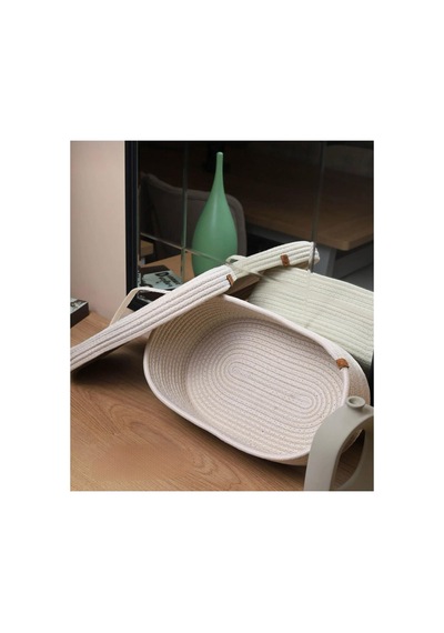 Hasır Jüt Sepet Oval Kapaklı Organizer Düzenleyici 30x20x10 Cm Ekru Ekru