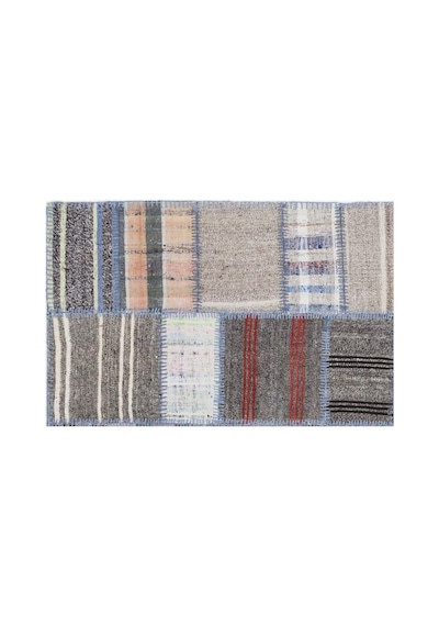 El Dokuması Patchwork Vintage Yün Pamuk Çizgili Halı 1309 160 X 230 Cm Çok Renkli