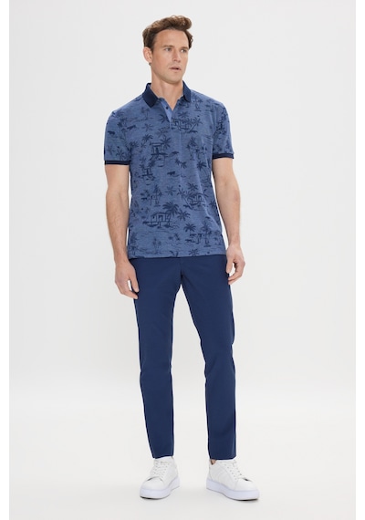 AC&Co / Altınyıldız Classics Erkek Indıgo Slim Fit Dar Kesim %100 Pamuk Desenli Polo Yaka Tişört Indıgo