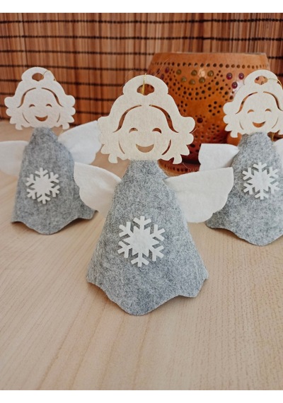 Gri Keçe Yılbaşı Melek Süsü 3lü Set - Montessori Kendin Yap Seti