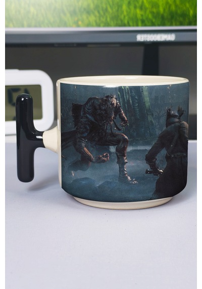 Bloodborne Baskılı Seramik Lüks Kupa 1 Adet T Şeklinde Özel Siyah Kulp Dalga Kulp V2t Çok Renkli