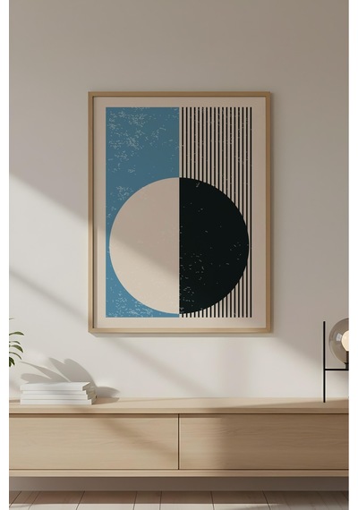 Huhuli Ahşap Çerçeveli Soyut Geometrik Desenli Tablo Huhu608