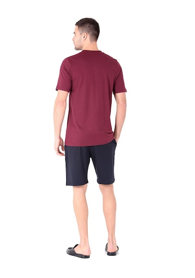 D's Damat Ds Damat Erkek Düğmeli Yaka , Modal Kumaş Şort Pijama Takımı Bordo Bordo