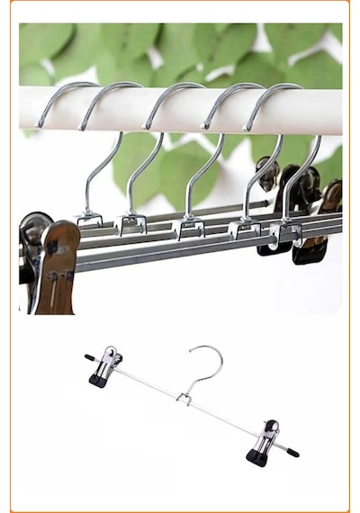 Mandallı Metal Pantolon & Etek Askısı Gümüş 20 Adet Krom