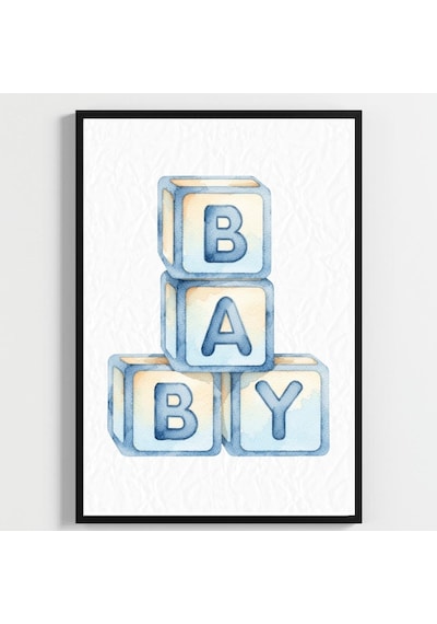 "besay Mavi Düşler ""baby"" Küp Temalı Çocuk Odası Dekorasyonu Yeni Doğan Erkek Bebek Hediyesi Poster 3'lü Set A2 Çerçeve