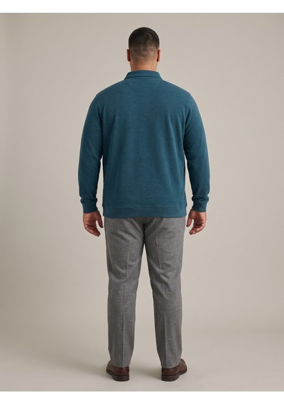 Maccali Erkek Petrol Büyük Beden Polo Yaka Battal Sweatshirt