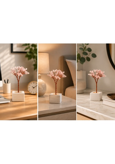 Bakgelal Pembe Kuvars Doğal Taş Ağaç Premium Masaüstü Dekor Objesi