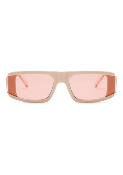 Lunar Pembe Cam Bej Kemik Çerçeve Dikdörtgen Vintage Retro Unisex Güneş Gözlüğü Açık Pembe