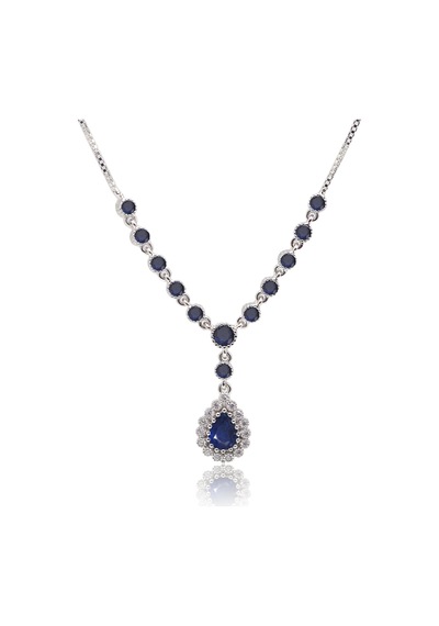 Safir Taşlı Damla Model 925 Ayar Gümüş Kadın Üçlü Set 201025667