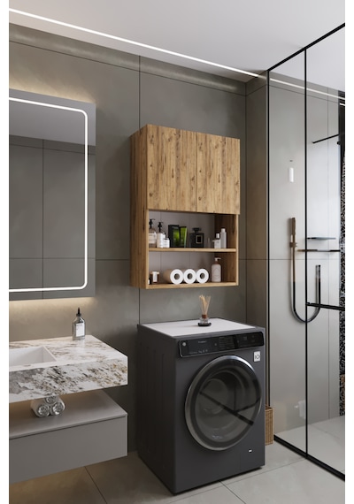Deniz Modern Banyo Dolabı 2 Kapaklı Raflı Düzenleyici Çok Amaçlı Atlantik Çam Deniz Modern Banyo Dolabı 2 Kapaklı Raflı Düzenleyici Çok Amaçlı Atlantik Çam
