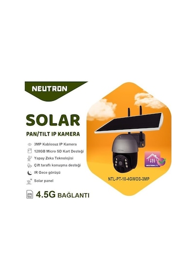 Neutron 3mp 360 Derece 1 Yıllık Sim Kart + Hafıza Kartı Dahil 4.5g, 64gb Sd Kart Dış Mekan Solar Güneş Panelli Kamera