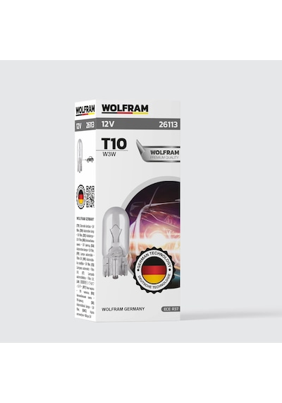 T10 Ampul T10 Orta Dipsiz Ampul 12v 3w 10 Adet - Wolfram 26113