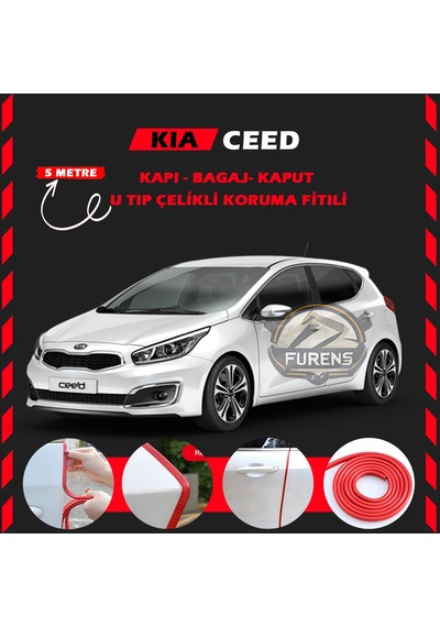 Kia Ceed Oto Araç Kapı Koruma Fitili 5 Metre Parlak Kırmızı Renk