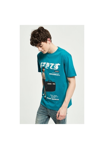 Flood Of Style Erkek Mavi Kız Baskılı Oversize Bisiklet Yaka T-shirt