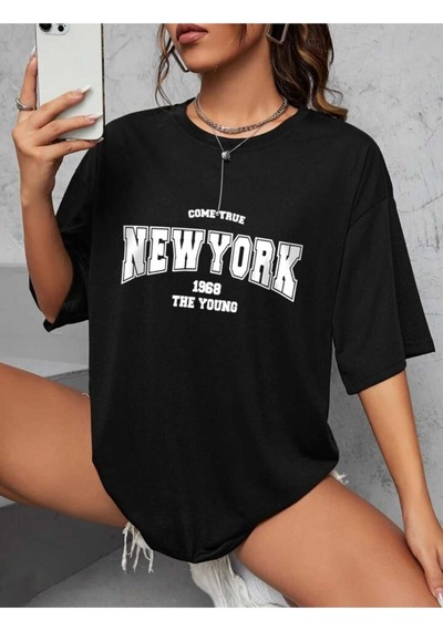 Noıssey Siyah New York Baskılı Oversize Unisex