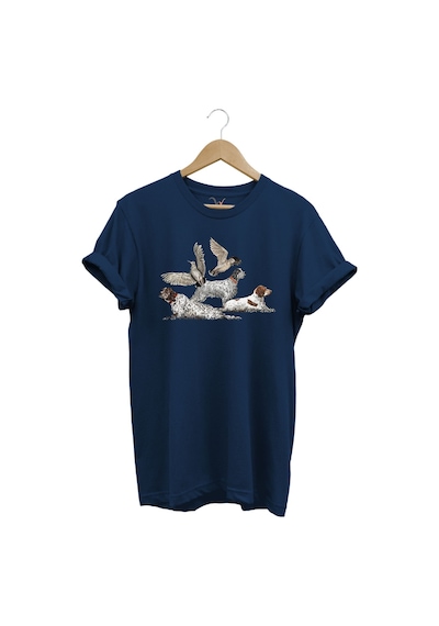 Avcılık Hunting Fermalı English Setter Ve Çulluk Baskılı %100 Pamuk Regular Fit Lacivert T-shirt Lacivert