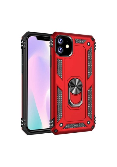 Apple Uyumlu iPhone 11 Kılıf Sert Silikon Yüzüklü Stand Özellikli Kapak
