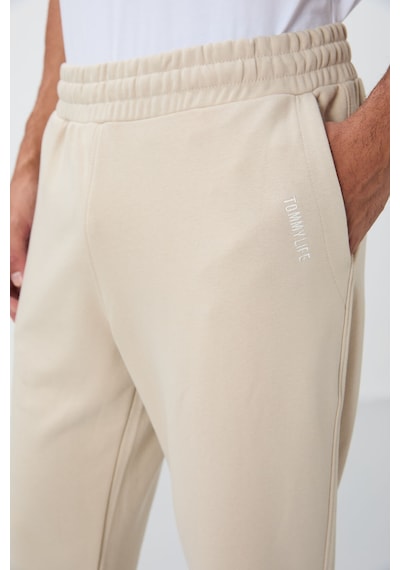 Tommy Life Bej Kompakt Pamuklu Kalın Pürüzsüz Dokulu Kapüşonlu Comfort Fit Erkek Eşofman Takım - 85262 Bej