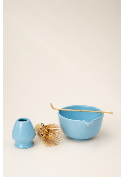 Seramik Parlak Mavi Matcha Kase Ve Whisk Tutacağı Set Mavi - 754499597 Mavi