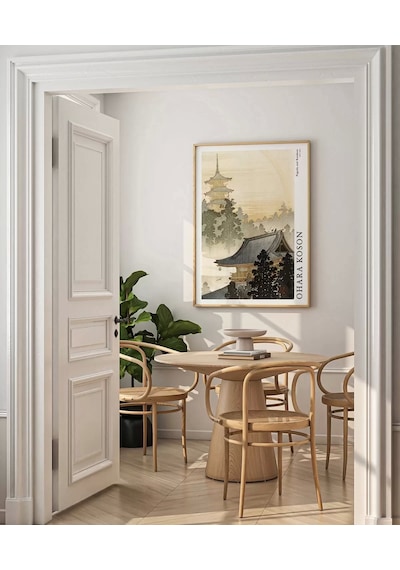 Çerçevesiz Poster Ohara Koson Pagoda Ve Gökkuşağı