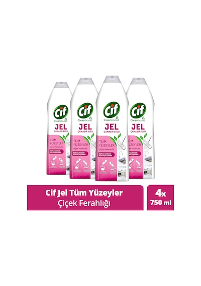 Cif Jel Tüm Yüzeyler için Çamaşır Suyu Katkılı Çiçek Ferahlığı 4 x 750 ML