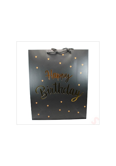 Happy Birthday Siyah Karton Çanta, 32 X 26 X 10 Cm - 1 Adet