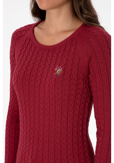 U.S. Polo Assn. Kadın Koyu Frambuaz Bisiklet Yaka Basic Kazak 50307728-VR104