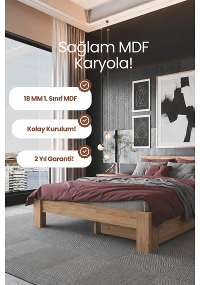 Lotus 2 Çekmeceli Çift Kişilik Mdf Karyola