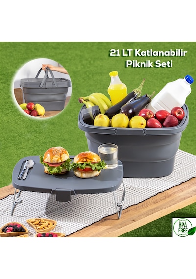 Porsima 07-1304 Katlanır Piknik Sepeti Masalı 21 L Antrasit