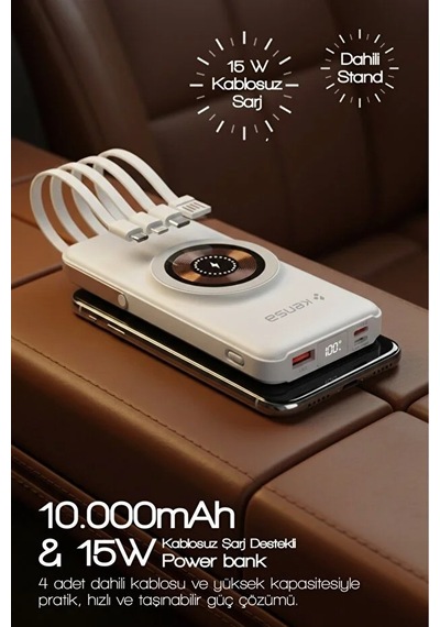 10000 Mah Magsafe Uyumlu Taşınabilir Powerbank Dahili Kablolu 22.5w Scp 20w Pd 15w Wireless Beyaz