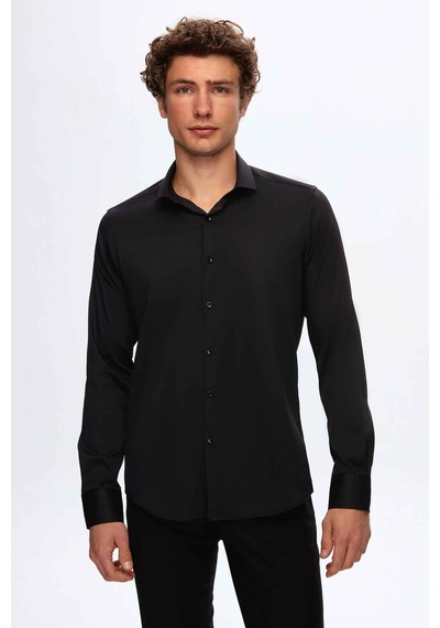 Twn Slim Fit Siyah Düz Gömlek 5ef02ad10288m 001