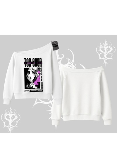 Startmore Kayık Yaka Sweatshirt Too Good Anime Girl Grafik Baskılı Beyaz