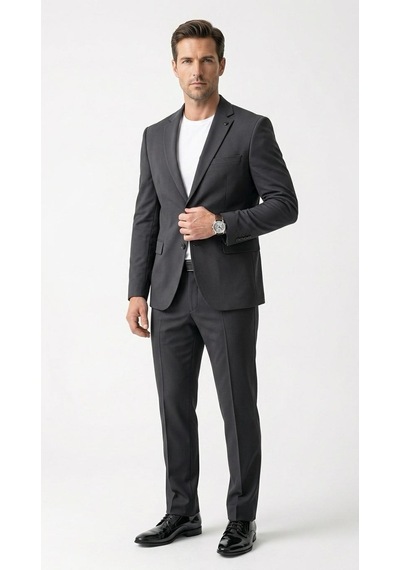 Tk 6893erkek Klasik 2 Li Takım Elbise 2 Düğmeli Slim Fit Esnek Kumaş Çift Yırtmaçlı 7 Drop Siyah