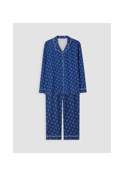 Lcw Dream Lacivert Gömlek Yaka Baskılı Kadın Pijama Takımı