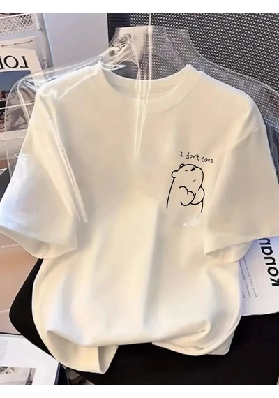 Wear Vexel Kadın T-shirt Kısa Kollu, "umrumda Değil" Baskılı Tişört - Beyaz Beyaz