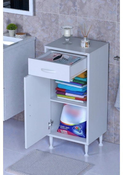 Eliusta Fre 45 Cm Çok Amaçlı Dolap 1 Raflı Tek Çekmeceli Banyo Mutfak Dolabı 45x88x32,5 Cm Organizer Dolap Beyaz