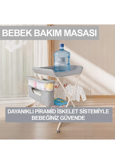Missidea Relaxus Portatif Bebek Alt Değiştirme Bakım Masası Sepetli Organizer Katlanabilir Taşınabilir İstasyon