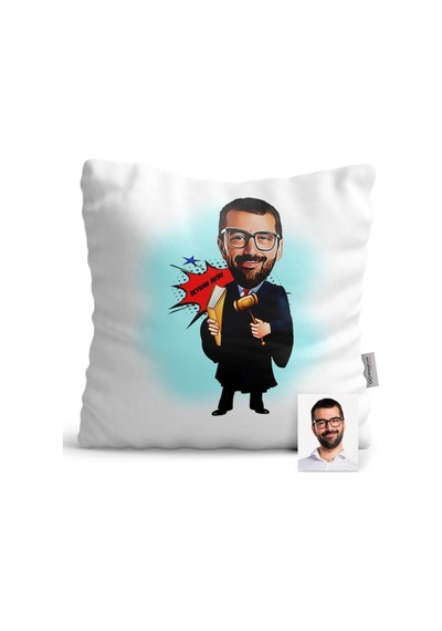 Kişiye Özel Hakim Karikatür Saten Yastık - 1