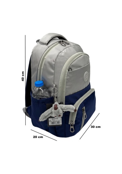 İlk Okul Çantası 3'lü Seti Unisex Çocuk İlkokul Çantası Gry-8010 Gri-lacivert Lacivert