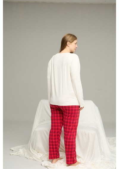 Siyah İnci Curve Büyük Beden Battal Boy Pamuklu Pijama Takım 25240768 Ekru Siyah İnci Curve Büyük Beden Battal Boy Pamuklu Pijama Takım 25240768 Ekru