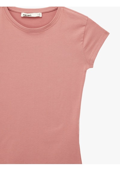 Koton Slim Fit Kısa Kollu Bisiklet Yaka Pamuklu Tişört Pembe 6sak50261ek Gül