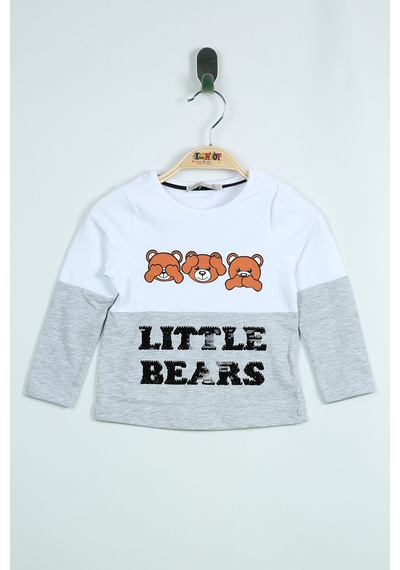 Toontoy Kids Toontoy Kız Bebek Tişört Little Bears Baskılı Beyaz