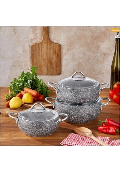 Taç Luna 3'lü Güveç Set Gri -3527 Gri