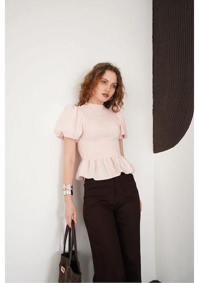 Verymoda Gipeli Bisiklet Yaka T Bluz D2999 Pudra