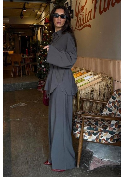 Seeh Füme Uzun Kollu Oversize Kadın Takım Sh338 Standart