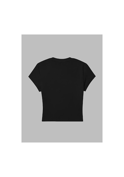 Nevermind Kadın Crop Baby Tee Fiyonk Baskılı Dar Kesim Y2k Estetik Pam Siyah