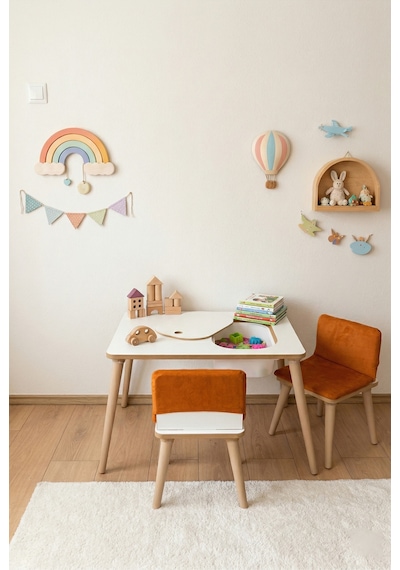 Montessori Çocuk Masası-oyun Masası-aktivite Masası-etkinlik Masası Takımı 2 Turuncu Sandalye Montessori Çocuk Masası-oyun Masası-aktivite Masası-etkinlik Masası Takımı 2 Turuncu Sandalye
