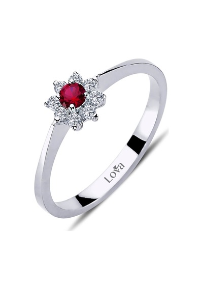 Lova Pırlantalı Yakut Çiçek Yüzük - 1030157