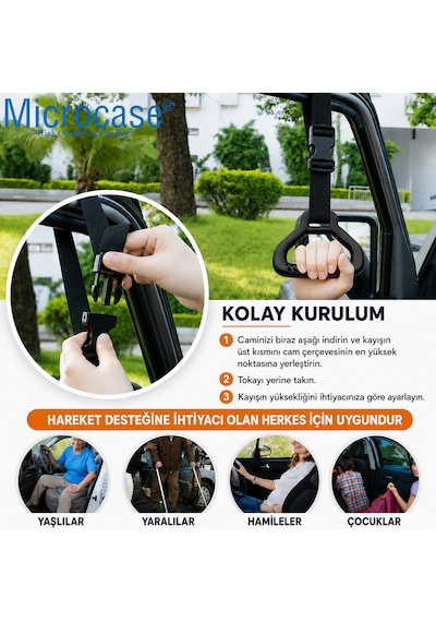 Microcase Çok Amaçlı Uzunluk Ayarlanabilir Otobüs Oto Araç Yaşlı Çocuk Spor Vb İçin El Tutacağı Destek 1 Adet Al5607 Siyah